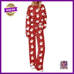Cozy Long Sleeve Pajama Set with Pockets - Soft Polyester Spandex Lounge Wear
